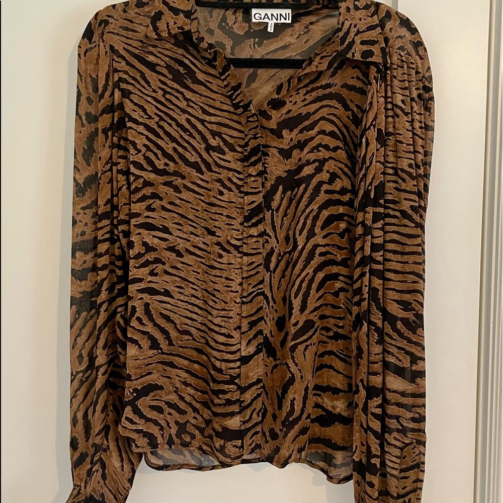 Ganni leopard print button-up blouse